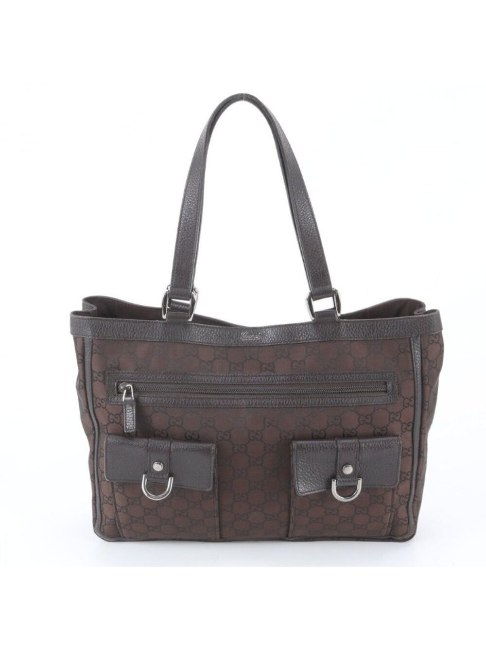 Gucci GG Nylon Leather Tote Bag Shoulder Hand Brown